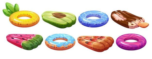 Vector gratuito conjunto de anillos y colchonetas hinchables de natación