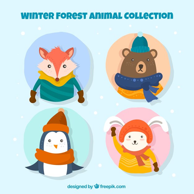 Conjunto de animales de bosque en diseño flat
