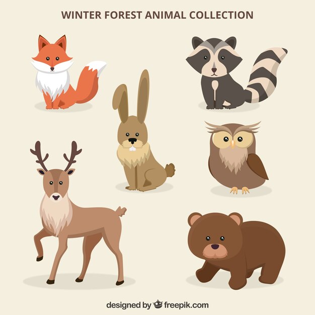 Conjunto de animales de bosque de invierno en estilo flat