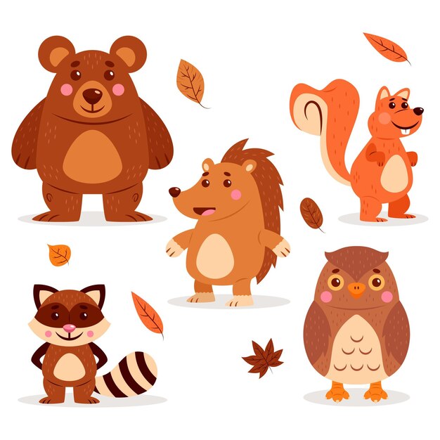 Conjunto de animales del bosque otoñal