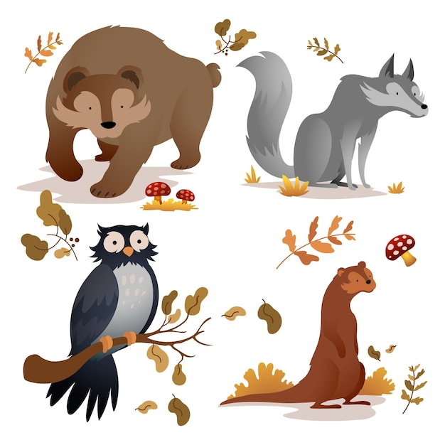 Vector gratuito conjunto de animales del bosque otoñal