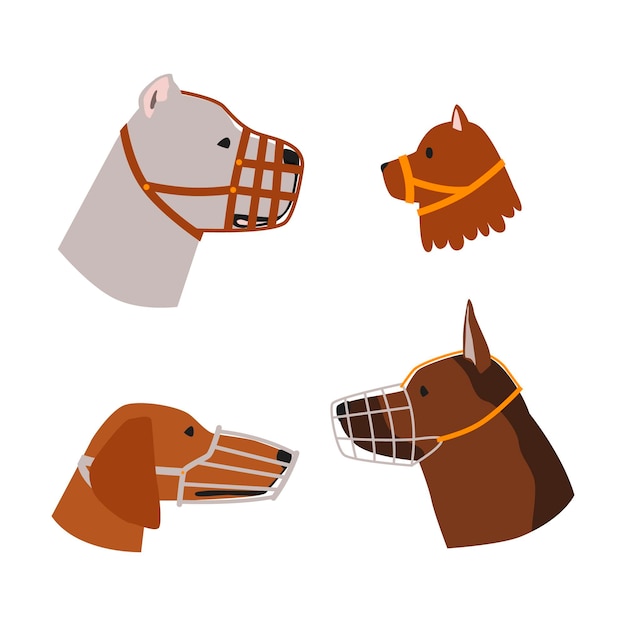 Vector gratuito conjunto de animales con bozal de diseño plano.