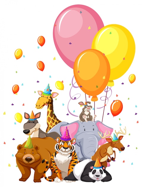 Vector gratuito conjunto de animales de cumpleaños