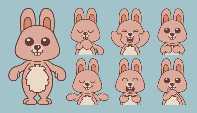 Conjunto de animales en estilo de dibujos animados con varios vectores de acción