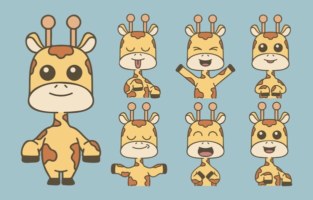 Conjunto de animales en estilo de dibujos animados con varios vectores de acción