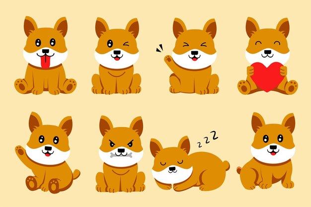 Conjunto de animales en estilo de dibujos animados con varios vectores de acción