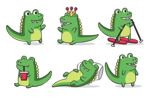 Conjunto de animales en estilo de dibujos animados con varios vectores de acción