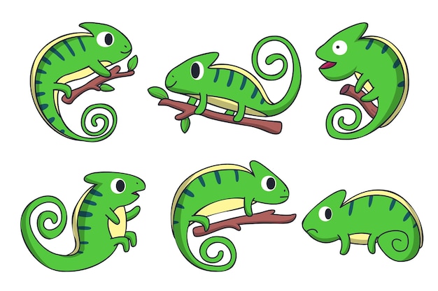 Conjunto de animales en estilo de dibujos animados con varios vectores de acción