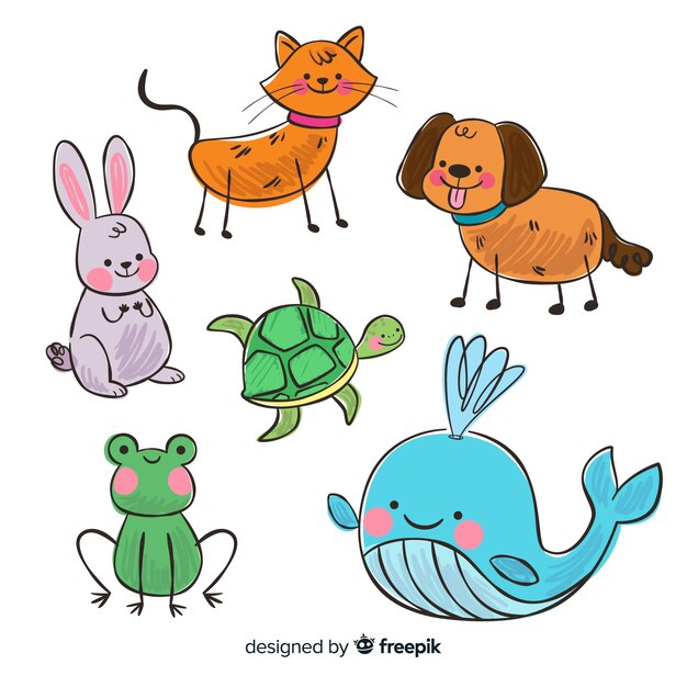 Conjunto de animales en estilo infantil