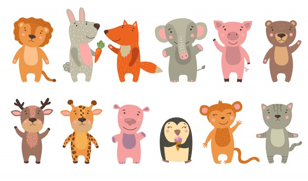 Conjunto de animales felices divertidos dibujos animados