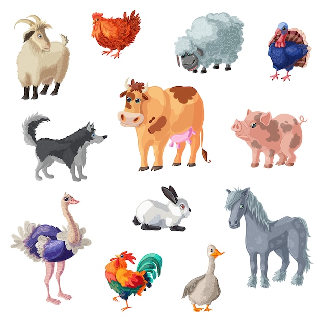 Vector gratuito conjunto de animales de granja de dibujos animados