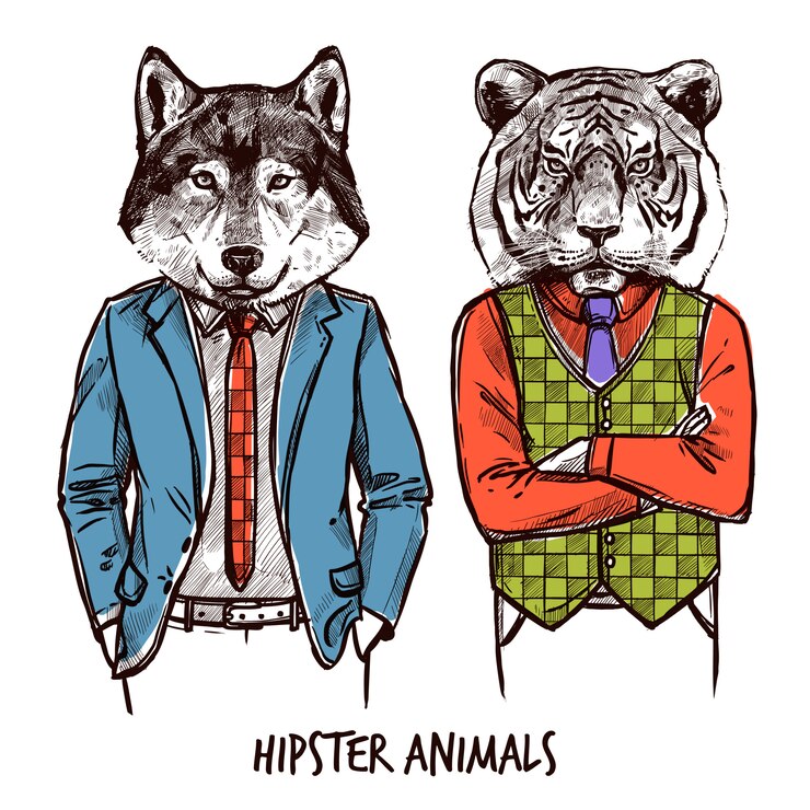 Vector gratuito conjunto de animales inconformista