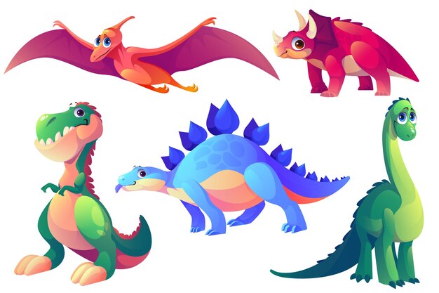 Conjunto de animales prehistóricos de dinosaurios de dibujos animados