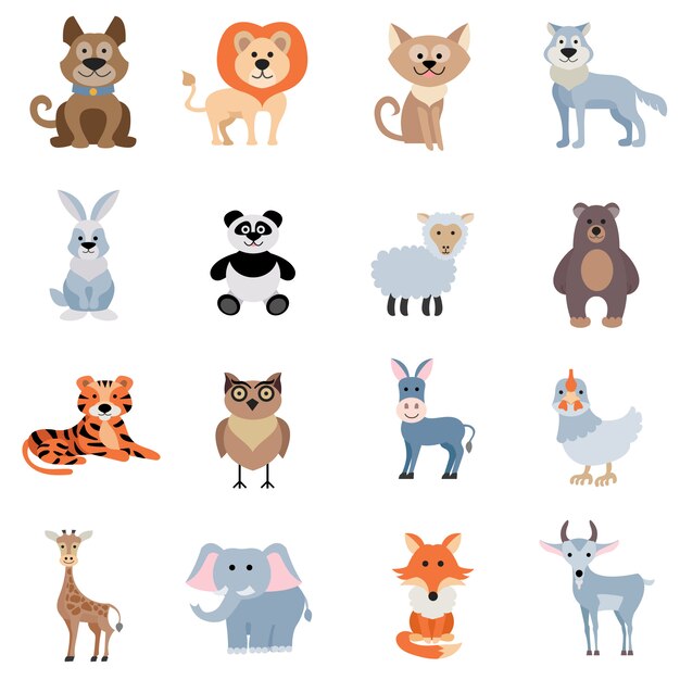 Conjunto de animales salvajes y caseros