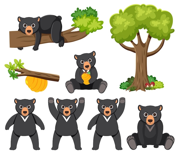 Vector gratuito conjunto de animales salvajes con elementos de la naturaleza.