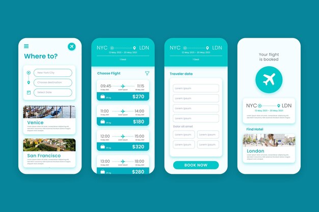 Conjunto de aplicaciones de reserva de viajes