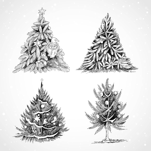 Conjunto de árbol de Navidad dibujado a mano