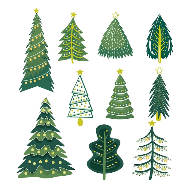 Vector gratuito conjunto de arbol de navidad dibujado a mano