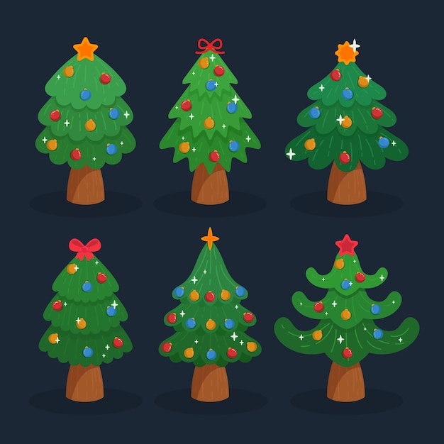 Conjunto de árbol de navidad de diseño plano