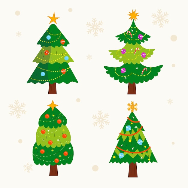 Conjunto de árboles de navidad decorados