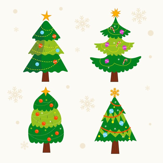 Conjunto de árboles de navidad decorados