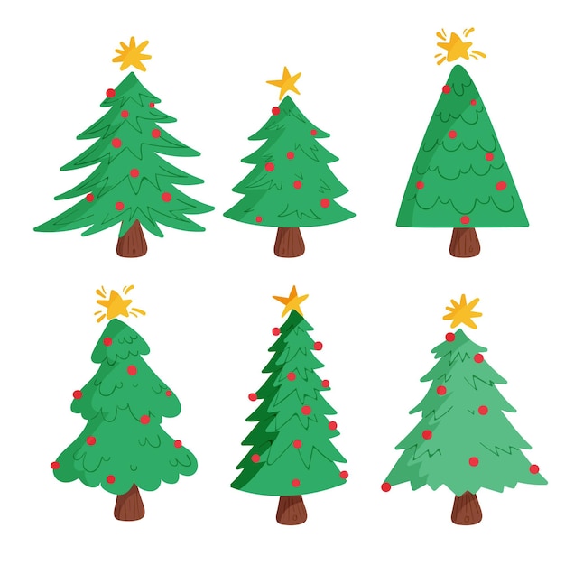 Vector gratuito conjunto de árboles de navidad dibujados con adornos