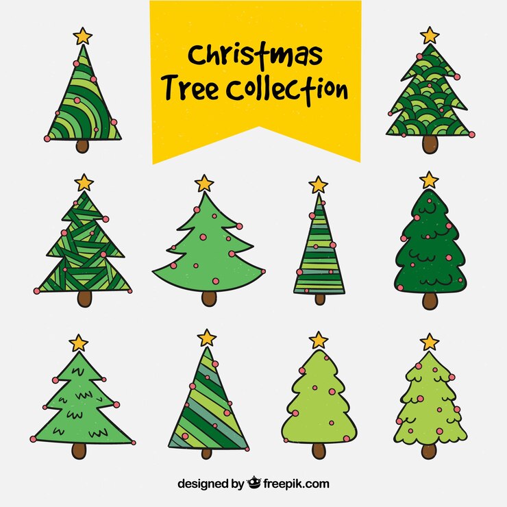 Vector gratuito conjunto de árboles de navidad dibujados a mano
