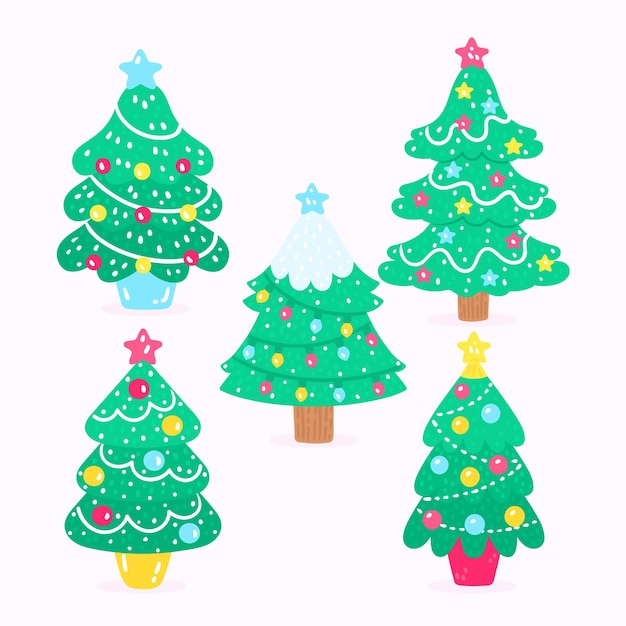 Vector gratuito conjunto de árboles de navidad dibujados a mano