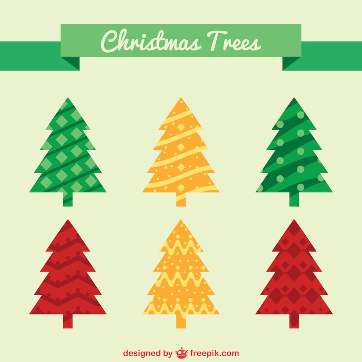 Vector gratuito conjunto de árboles de navidad planos