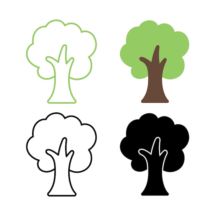 Vector gratuito el conjunto de árboles negro y verde