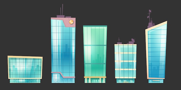 Vector gratuito conjunto de arquitectura de casa moderna de edificios rascacielos