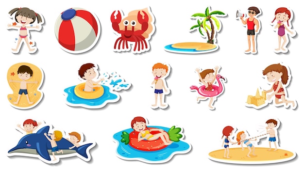 Vector gratuito conjunto de artículos de playa de verano y niños.