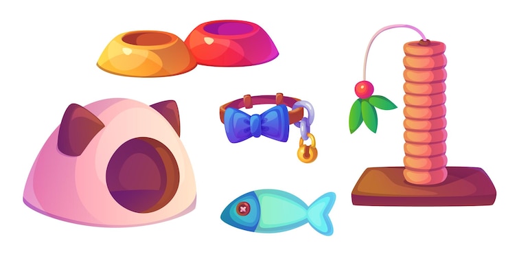 Vector gratuito conjunto de artículos de tiendas de mascotas aislados sobre fondo blanco