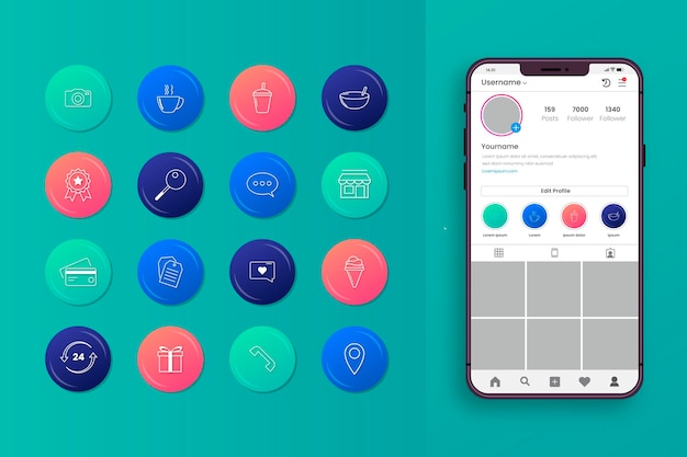 Conjunto de aspectos destacados de gradiente instagram