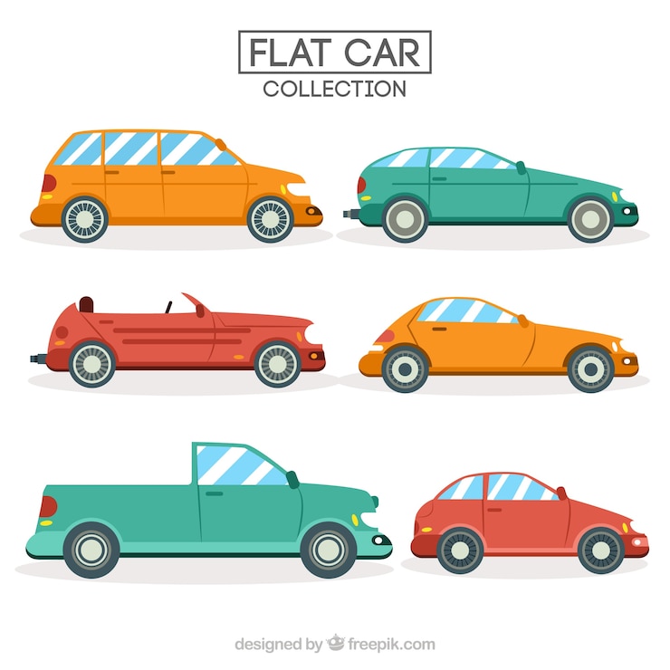 Vector gratuito conjunto de autos en diseño plano