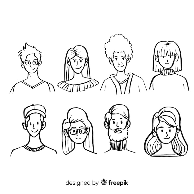 Conjunto de avatar de personas dibujadas a mano