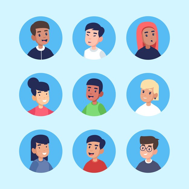 Conjunto de avatares de diferentes personas