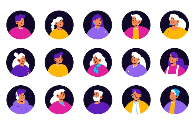 Vector gratuito conjunto de avatares de personas caras de iconos redondos aislados