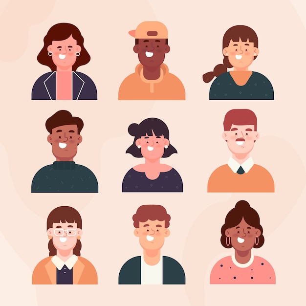 Conjunto de avatares de personas de diseño plano