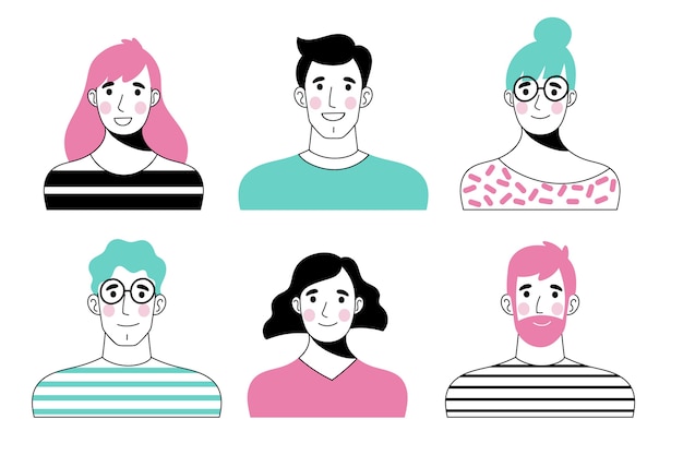Conjunto de avatares de personas de estilo dibujado a mano