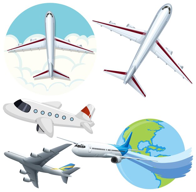 conjunto, de, avión, y, aviación, icono