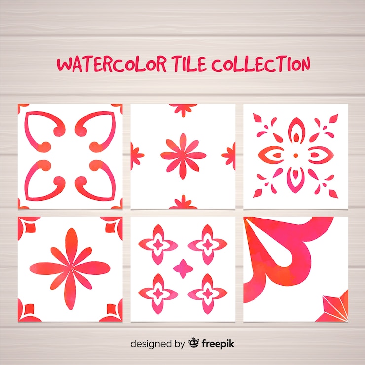 Vector gratuito conjunto de azulejos rojos de acuarela