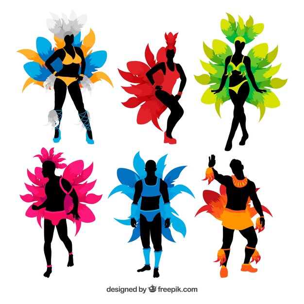 Conjunto de bailarines de carnaval brasileño en seis colores