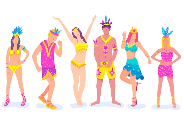 Vector gratuito conjunto de bailarines de carnaval brasileño