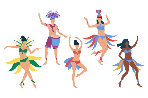 Conjunto de bailarines de carnaval brasileños.