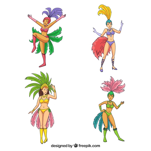 Vector gratuito conjunto de bailarines de carnaval