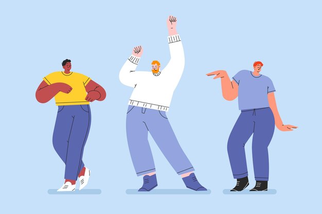 Conjunto de baile de personas planas dibujadas a mano