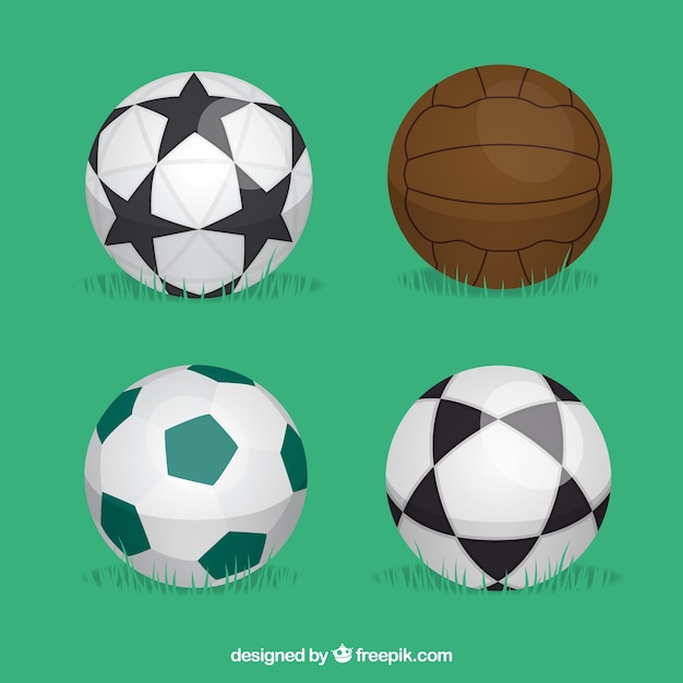 Vector gratuito conjunto de balones de fútbol en estilo plano