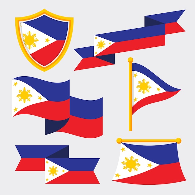 Vector gratuito conjunto de bandera plana de filipinas