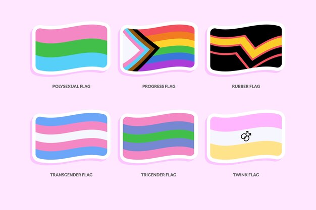 Conjunto de banderas lgbt del mes del orgullo de diseño plano